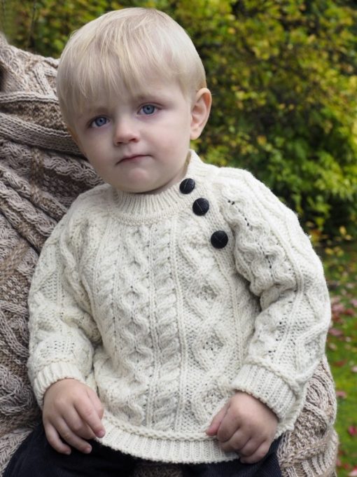 Aran Crafts Merino Wool Baby Crew Neck Sweater, Natural
