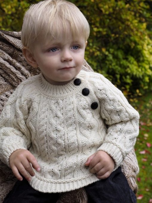 Aran Crafts Merino Wool Baby Crew Neck Sweater, Natural - Image 3
