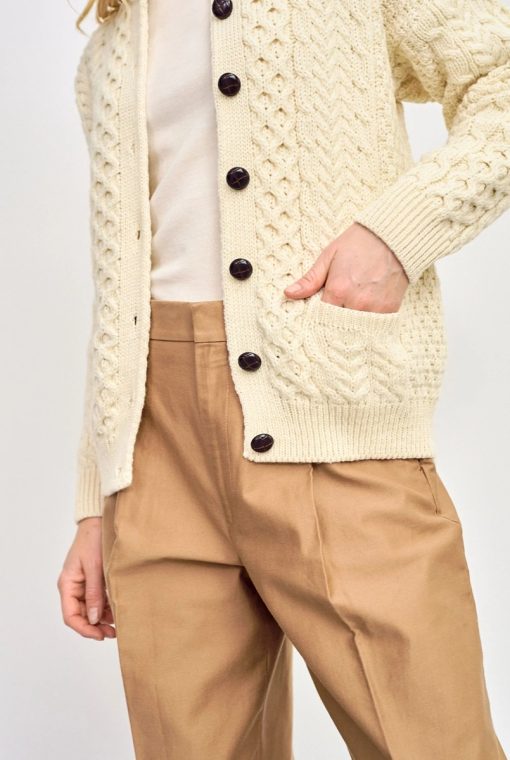 Aran Crafts Traditional Ladies Aran Cardigan Irish Sweater, Natural - Image 4