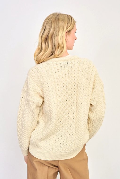 Aran Crafts Traditional Ladies Aran Cardigan Irish Sweater, Natural - Image 5