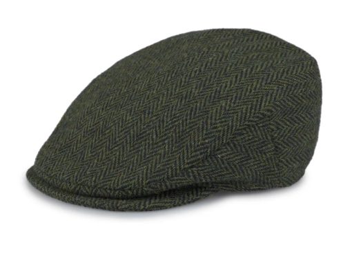 Hanna Vintage Cap Tweed, Harris Scottish Tweed - Green & Black Herringbone