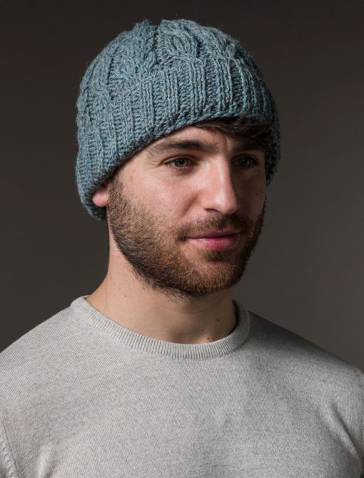 Aran Heritage Cable Wool Hat, Summer Storm - Image 2