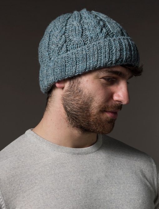 Aran Heritage Cable Wool Hat, Summer Storm - Image 3