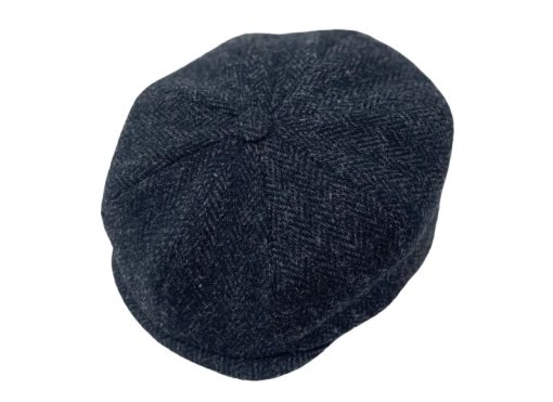 Hanna Connery Tweed Cap, Harris Scottish Tweed Black & Charcoal Herringbone