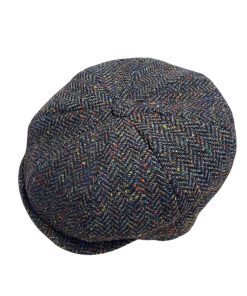 Hanna Connery Tweed Cap, Harris Scottish Tweed Herringbone with Colourful Flecks