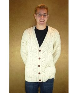 Hand Knit V-Neck Irish Cardigan Sweater by Athena Designs Size 52