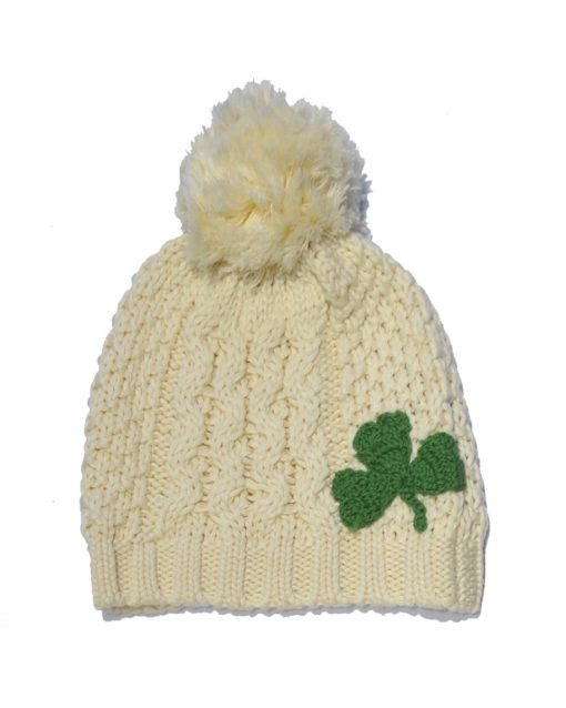 Patrick Francis Wool Shamrock Kids Bobble Hat, Cream