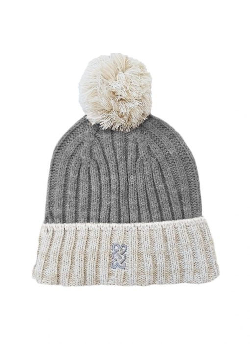 Patrick Francis Sustainable Collection Grey and Cream Melange Rib Knit Bobble Hat
