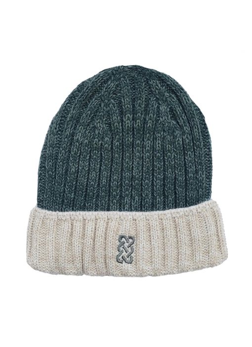 Patrick Francis Sustainable Collection Green and Cream Melange Rib Knit Hat