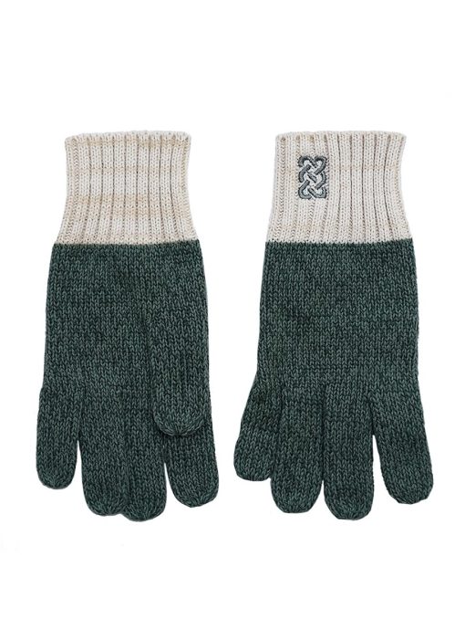Patrick Francis Sustainable Collection Green and Cream Melange Rib Knit Gloves