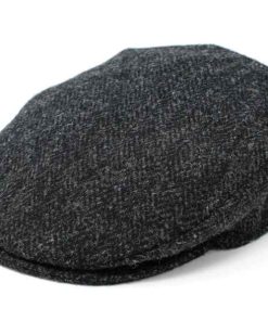 Hanna Hat Tweed Vintage Cap, Harris Scottish Tweed Black & Charcoal Herringbone