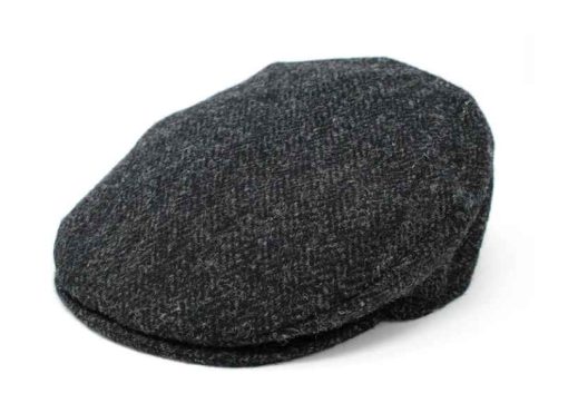 Hanna Hat Tweed Vintage Cap, Harris Scottish Tweed Black & Charcoal Herringbone