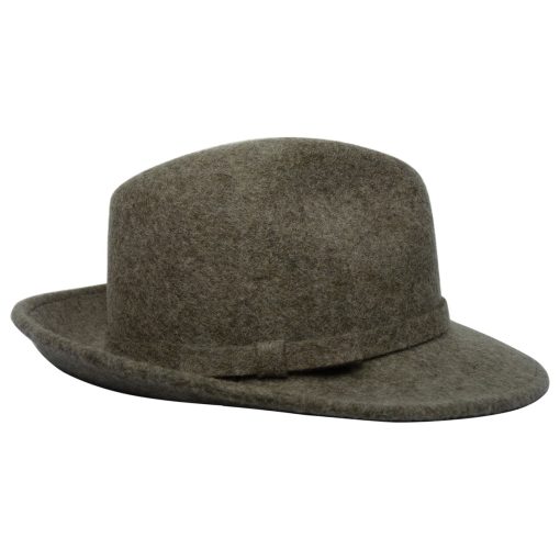 Shevlin Coffee Wool Mix Deep Crown Trilby, Self Trim