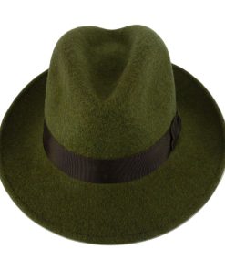Shevlin Loden Wool Mix Deep Crown Trilby, Choc Trim