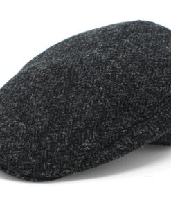 Hanna Hats Donegal Touring Cap: Harris Tweed Black & Charcoal Herringbone