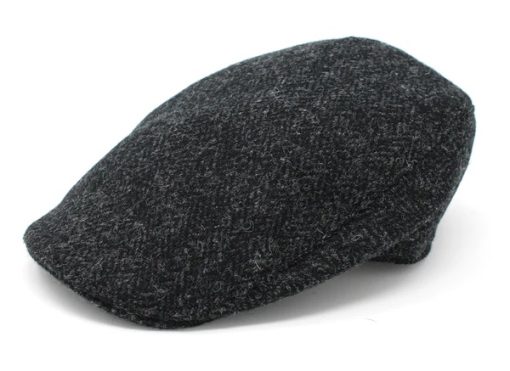 Hanna Hats Donegal Touring Cap: Harris Tweed Black & Charcoal Herringbone