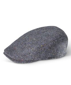 Tailored Herringbone Irish Tweed Cap, Navy by Fia