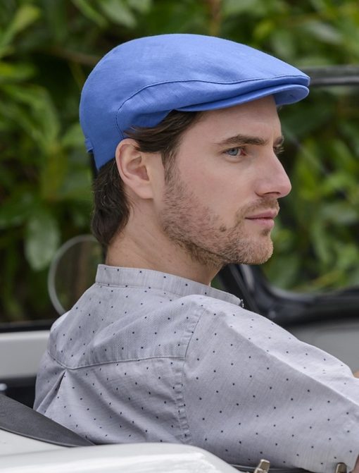 Mucros Weavers Irish Linen Flat Cap, Light Blue - Image 2