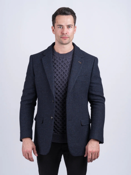 Ryan Dark Navy Classic Fit Tweed Jacket - Image 3