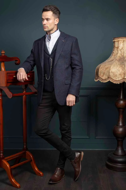 Ryan Dark Navy Classic Fit Tweed Jacket