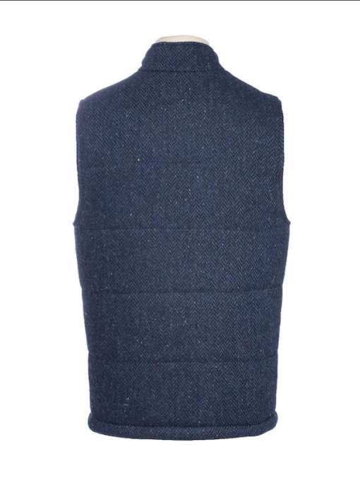 The Balbriggan Body Warmer Blue Tweed Vest With Leather Trim - Image 2