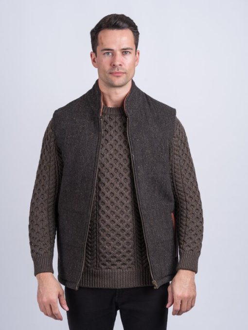 The Balbriggan Irish Tweed Sleeveless Body Warmer Vest - Hopsack Brown