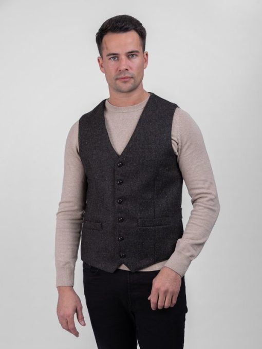 Oscar Wilde Single Breasted Hopsack Brown Irish Tweed Waistcoat - Image 2