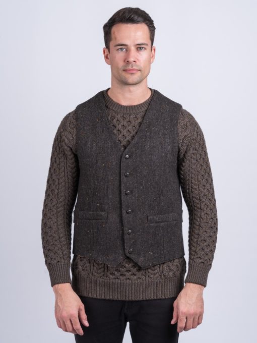 Oscar Wilde Single Breasted Hopsack Brown Irish Tweed Waistcoat