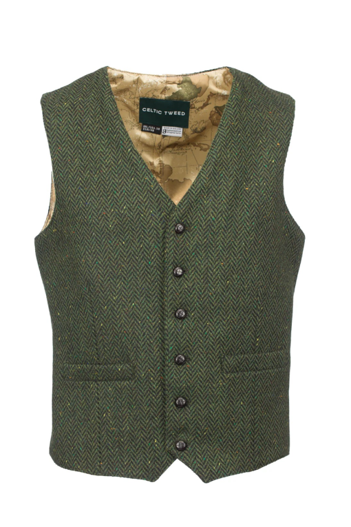 McDonagh Green Herringbone Irish Tweed Waistcoat - Vest - Image 2