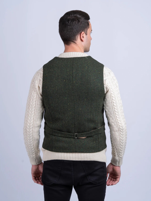 McDonagh Green Herringbone Irish Tweed Waistcoat - Vest - Image 3