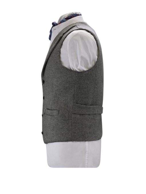 Mens Tweed Grey Striped Pattern Waistcoat - Image 3