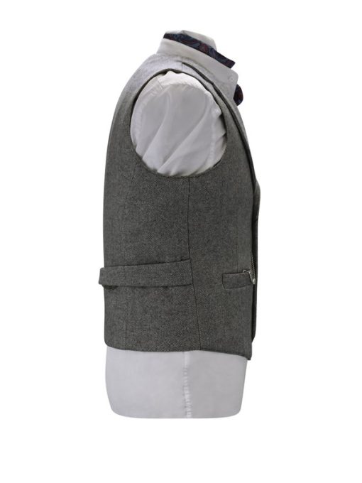 Mens Tweed Grey Striped Pattern Waistcoat - Image 4