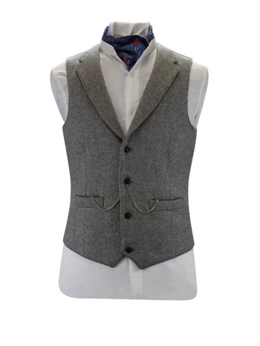Mens Tweed Grey Striped Pattern Waistcoat