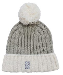 Patrick Francis Sustainable Collection Taupe and Cream Solid Rib Knit Bobble Hat