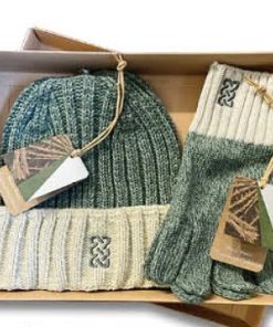 Patrick Francis Sustainable Hat and Glove Gift Set Green and Cream Melange - Gift Boxed