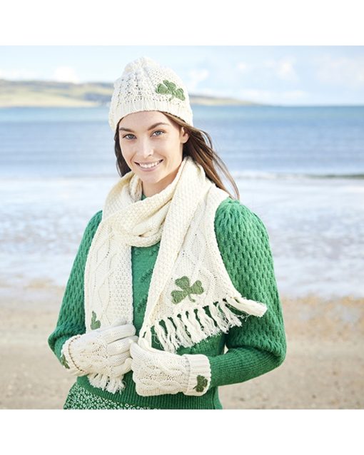 Patrick Francis Aran Knit Shamrock Bobble Hat, Cream - Image 2