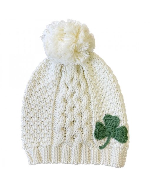 Patrick Francis Aran Knit Shamrock Bobble Hat, Cream