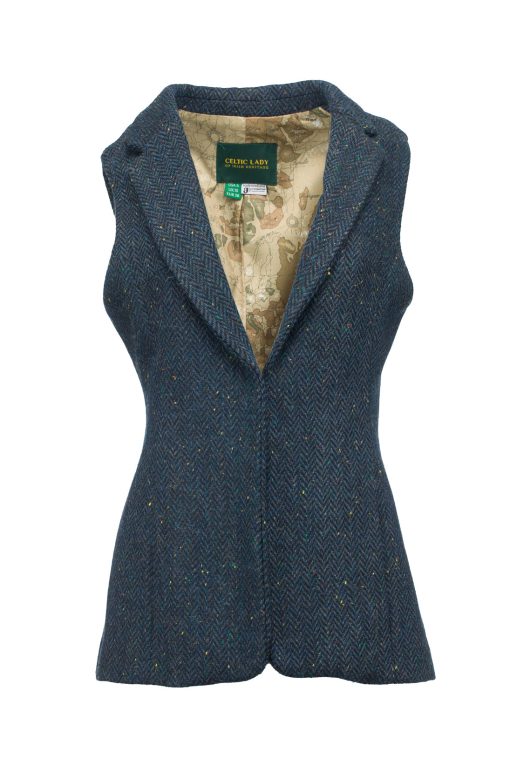 Ladies Irish Tweed Gilet, Blue Vest - Image 5