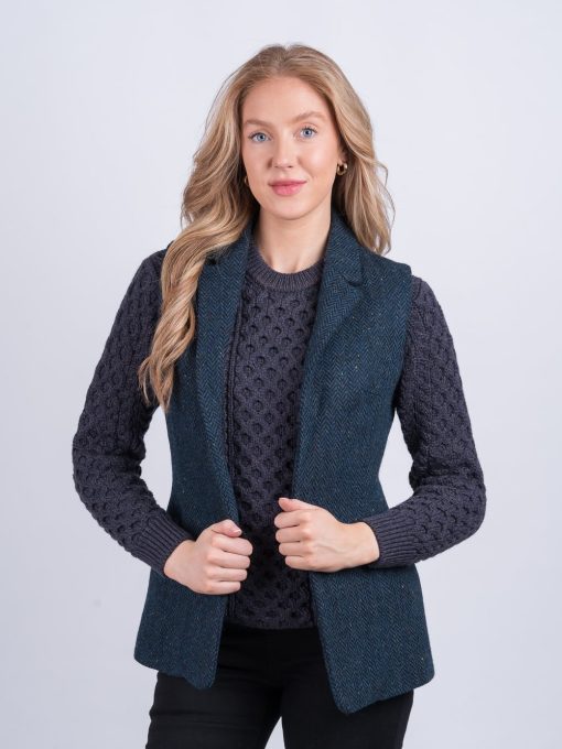 Ladies Irish Tweed Gilet, Blue Vest - Image 2