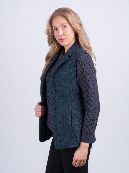 Ladies Irish Tweed Gilet, Blue Vest