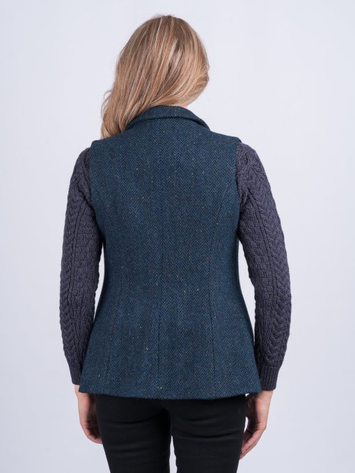 Ladies Irish Tweed Gilet, Blue Vest - Image 4