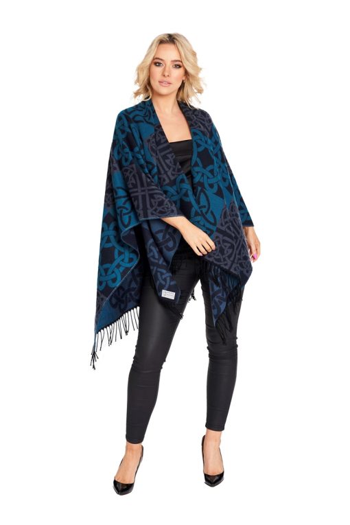 Jimmy Hourihan Fringed Shawl with Celtic Motif, Turquoise