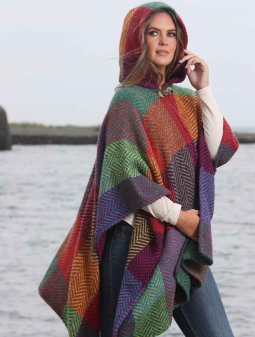 Branigan Weavers Sarah Buffalo Cape, Multi Lt. Green