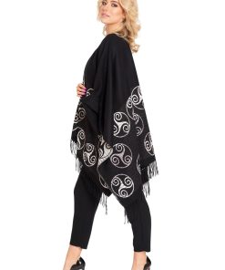 Alternative view of Jimmy Hourihan Fringed Shawl with Triskele Motif, Black/White