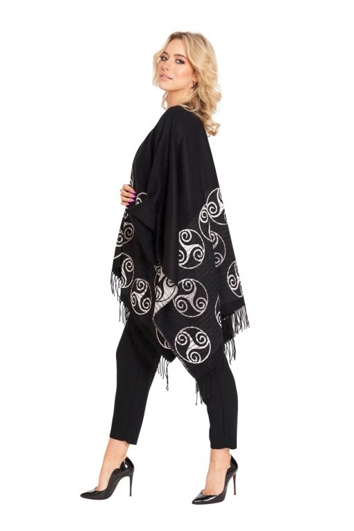 Jimmy Hourihan Fringed Shawl with Triskele Motif, Black/White - Image 2