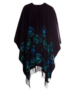 Jimmy Hourihan Fringed Shawl with Triskele Motif, Black/Turquoise