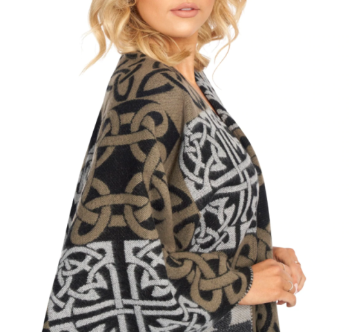 Jimmy Hourihan Fringed Shawl with Celtic Motif, Black/Grey - Image 2