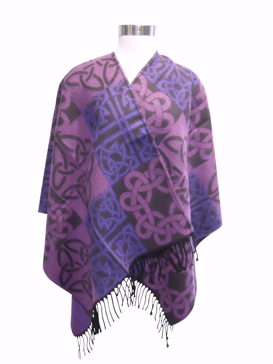 Jimmy Hourihan Fringed Shawl with Celtic Motif, Purple - Image 2