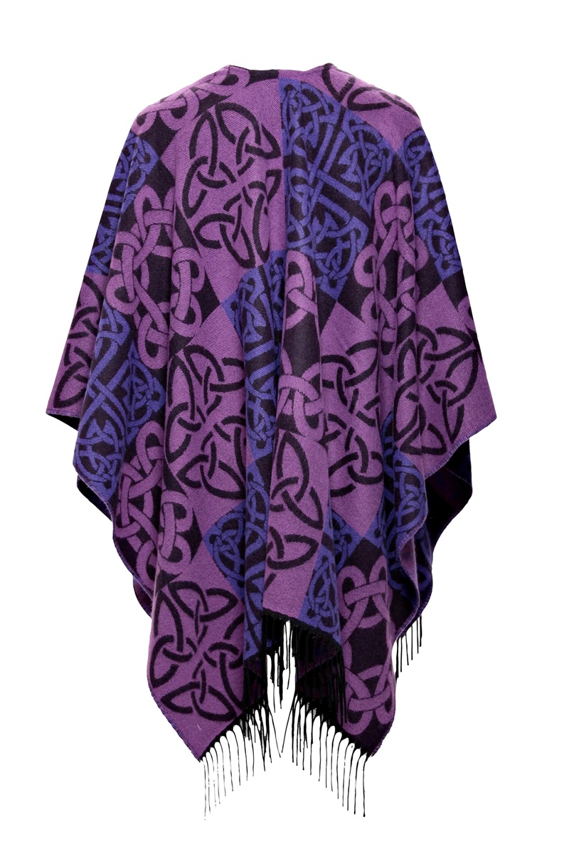 Jimmy Hourihan Fringed Shawl with Celtic Motif, Purple