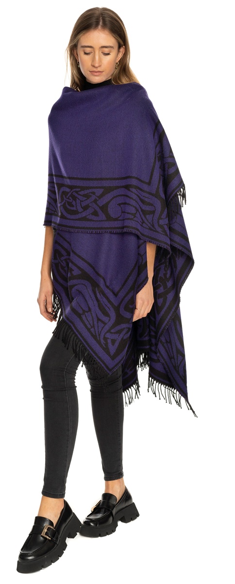 Jimmy Hourihan Celtic Motif Fringed Shawl, Purple / Black